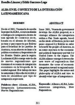 ALBA EN EL CONTEXTO DE LA INTEGRACI&Oacute;N LATINOAMERICANA