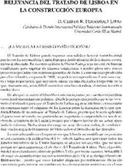 RELEVANCIA DEL TRATADO DE LISBOA EN LA CONSTRUCCIÓN EUROPEA