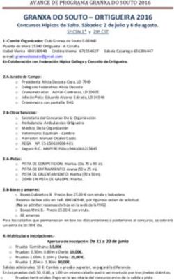 GRANXA DO SOUTO - ORTIGUEIRA 2016 - Concursos Hípicos de Salto. Sábados: 2 de julio y 6 de agosto.