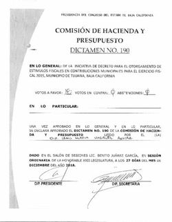 COMISIÓN DE HACIENDA Y PRESUPUESTO DICTAMEN NO. 190